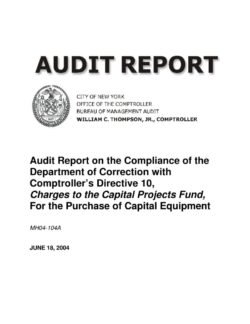Audit Report on the Compliance of the Department of Correction with Comptroller’s Directive 10, Charges to the Capital Projects Fund, for the Purchase of Capital Equipment