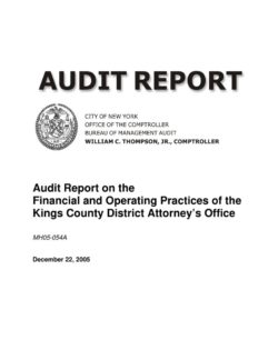 Audit Report On The Financial And Operating Practices Of The Kings County District Attorney’s Office