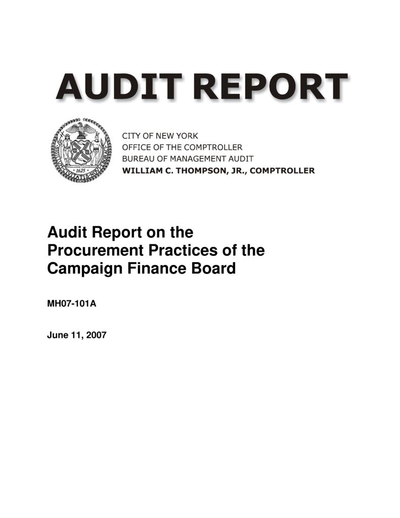 Procurement Audit Report.pdf Audit Report on the Procurement Practices of the Campaign Finance Board ...