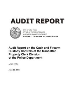 Audit Report on the Cash and Firearm Custody Controls of the Manhattan Property Clerk Division of the Police Department