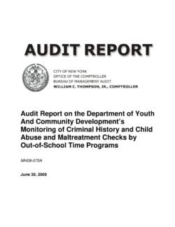 Audit Report On The Department Of Youth And Community Development’s Monitoring Of Criminal History And Child Abuse And Maltreatment Checks By Out-Of-School Time Programs