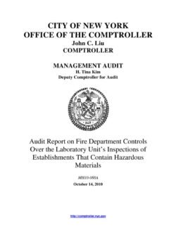 Audit Report On Fire Department Controls Over The Laboratory Unit’s Inspections Of Establishments That Contain Hazardous Materials