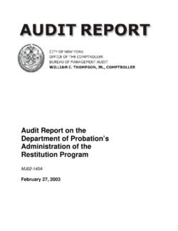 Audit Report on the Department of Probation’s Administration of the Restitution Program