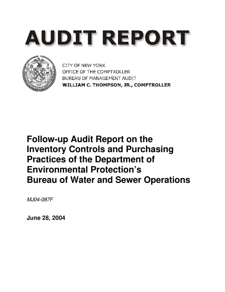 Terug kijken kaart Besmettelijk Follow-up Audit Report on the Inventory Controls and Purchasing Practices  of the Department of Environmental Protection's Bureau of Water and Sewer  Operations : Office of the New York City Comptroller Brad Lander