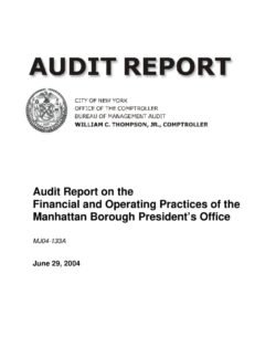 Audit Report on the Financial and Operating Practices of the Manhattan Borough President’s Office
