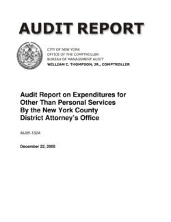 Audit Report On Expenditures For Other Than Personal Services By The New York County District Attorney’s Office