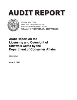 Audit Report on the Licensing and Oversight of Sidewalk Cafe’s by the Department of Consumer Affairs.