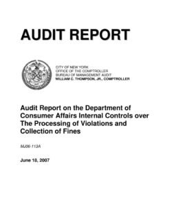 Audit Report on the Department of Consumer Affairs Internal Controls over the Processing of Violations and Collection of Fines