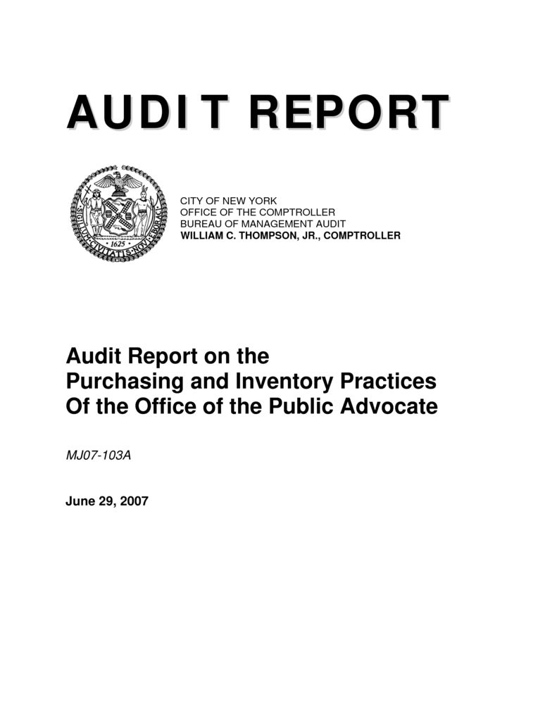 Procurement Audit Report.pdf Audit Report on the Purchasing and Inventory Practices of The Office of ...