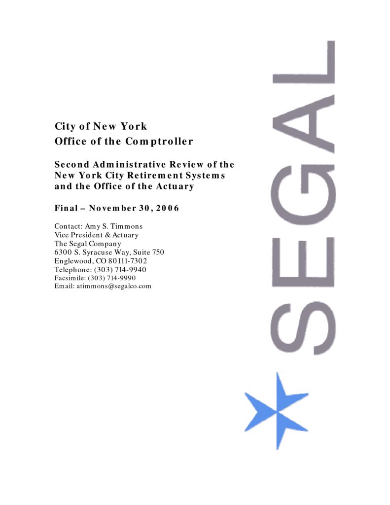 Segal Reporting Guide.pdf Final Actuarial Audit Reports Issued by Segal Company – Administrative ...