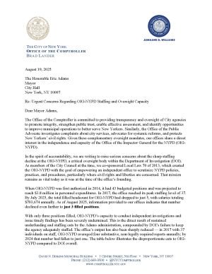Letter to Mayor Adams Re: Urgent Concerns Regarding OIG-NYPD Staffing and Oversight Capacity