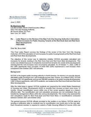 Letter Report on the Review of the New York City Housing Authority’s Calculation of Rent Increases for Public Housing Tenants at the Red Hook East and Red Hook West Developments