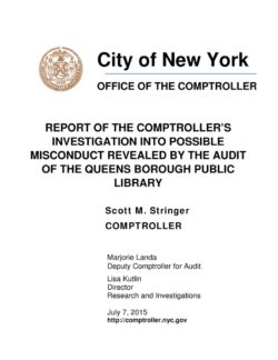 Report of the Comptroller’s Investigation Into Possible Misconduct Revealed by the Audit of the Queens Borough Public Library