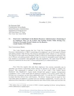 Final Letter Audit Report on the Human Resources Administration’s Monitoring of Its Employees Who Use an E-ZPass and Parking Permits While Driving City-Owned or Personally-Owned Vehicles on City Business