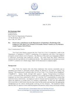 Letter Report on the New York City Department of Sanitation’s Monitoring of Its Employees Who Drive City-Owned or Personally-Owned Vehicles on City