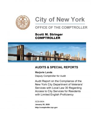 Audit Report on the Compliance of the New York City Department of Veterans’ Services with Local Law 30 Regarding Access to City Services for Residents with Limited English Proficiency